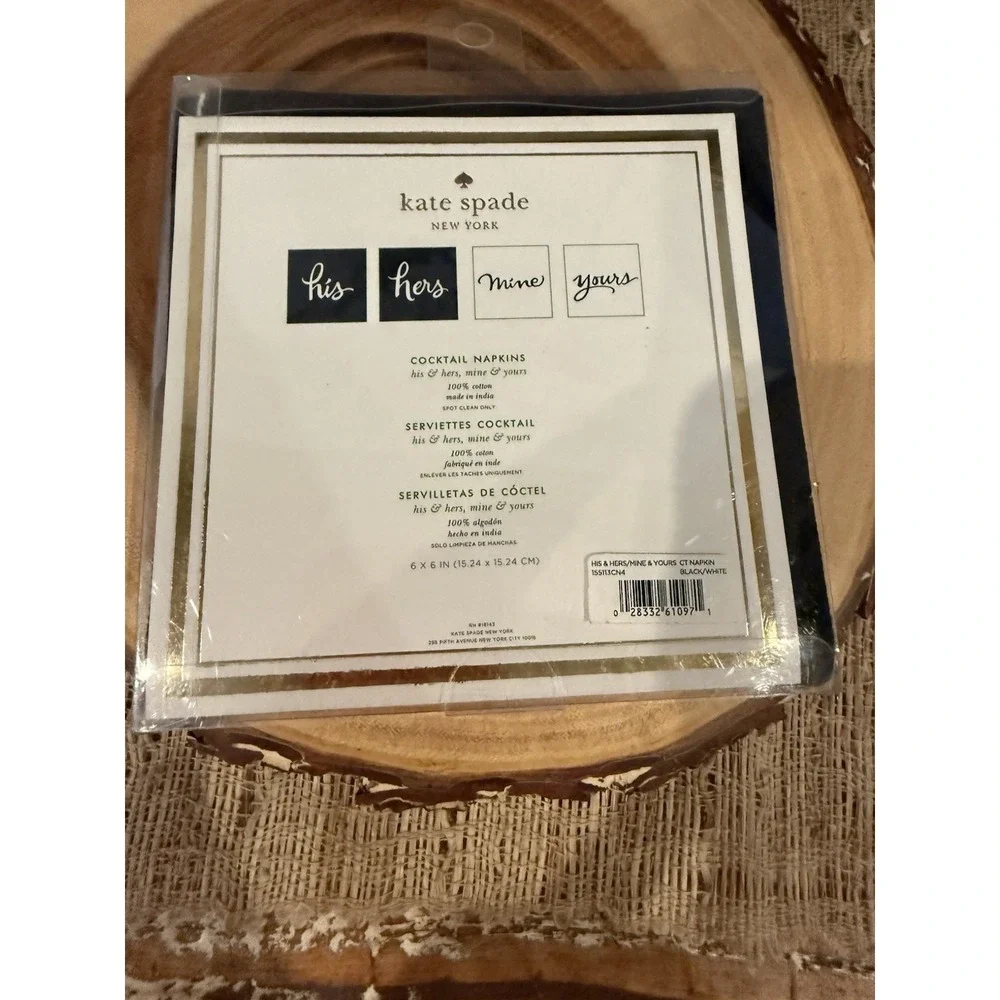 Kate Spade Cocktail Napkins His/hers/mine/yours In Black And White 4pc, Cotton